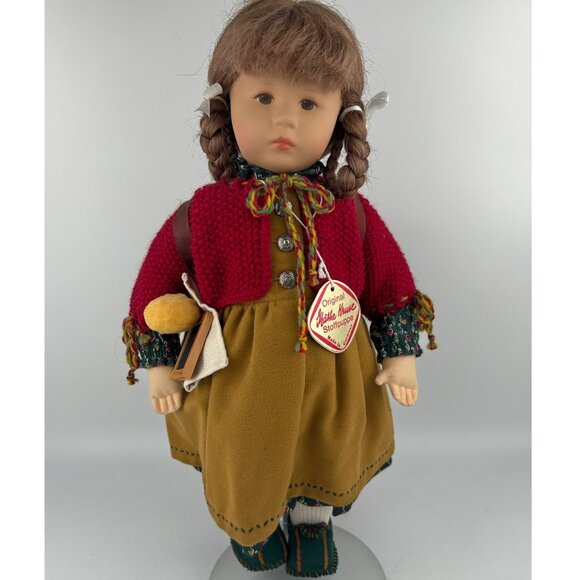 Original Käthe Kruse Stoffpuppe Doll Evchen With Red Sweater & Backpack - Picture 1 of 10